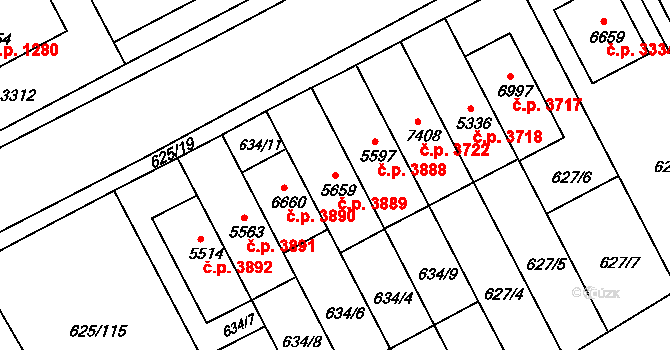 Kroměříž 3889 na parcele st. 5659 v KÚ Kroměříž, Katastrální mapa