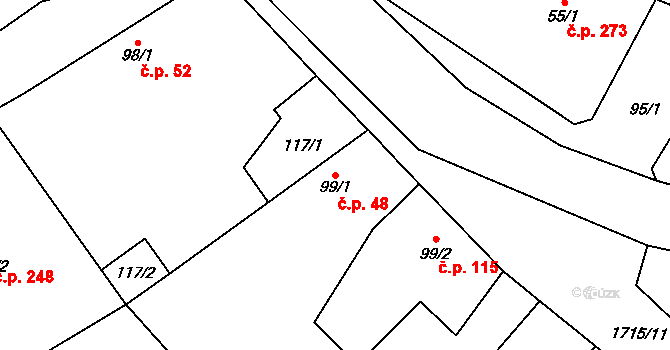 Tymákov 48 na parcele st. 99/1 v KÚ Tymákov, Katastrální mapa