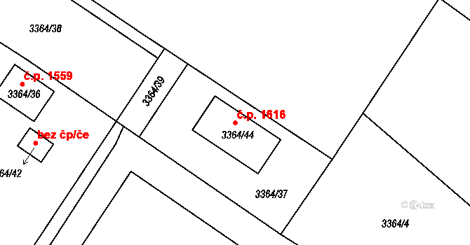 Kopřivnice 1616 na parcele st. 3364/44 v KÚ Kopřivnice, Katastrální mapa