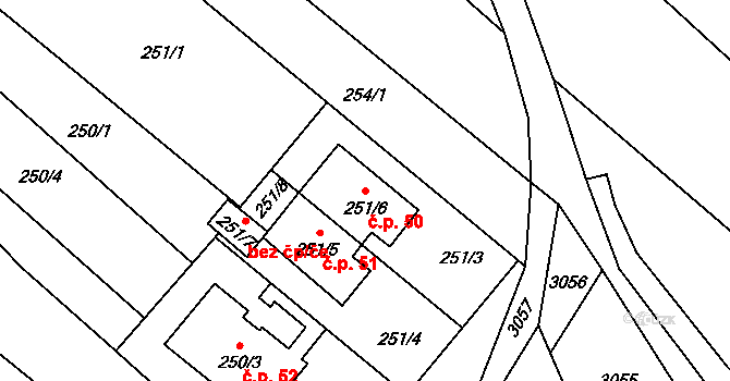 Lechovice 50 na parcele st. 251/6 v KÚ Lechovice, Katastrální mapa