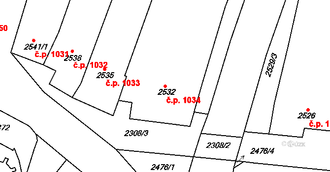 Rakšice 1034, Moravský Krumlov na parcele st. 2532 v KÚ Moravský Krumlov, Katastrální mapa