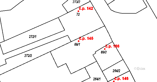 Chotusice 145 na parcele st. 69/1 v KÚ Chotusice, Katastrální mapa