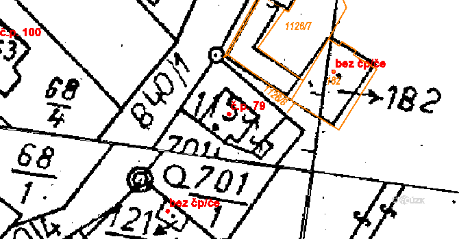 Vlkaneč 79 na parcele st. 115 v KÚ Vlkaneč, Katastrální mapa