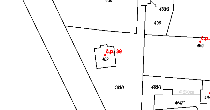 Šnepov 39, Ostrá na parcele st. 462 v KÚ Ostrá, Katastrální mapa