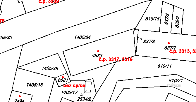 Jablonec nad Nisou 3316,3317 na parcele st. 4583 v KÚ Jablonec nad Nisou, Katastrální mapa
