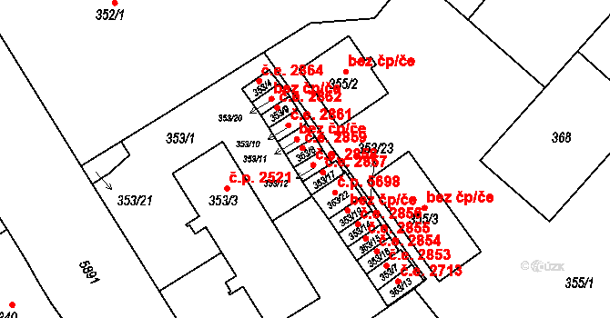 Jihlava 2858 na parcele st. 353/12 v KÚ Jihlava, Katastrální mapa
