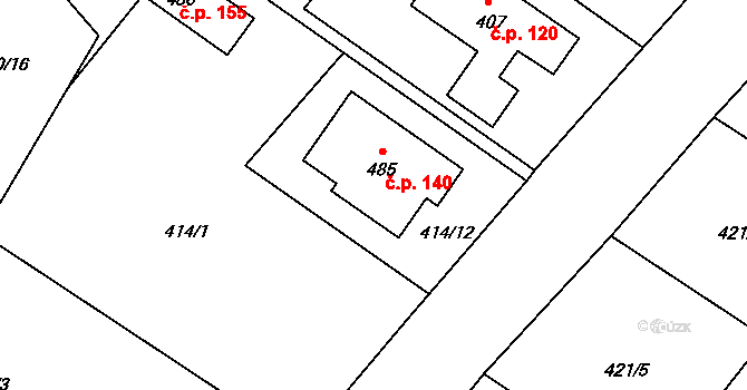 Tyra 140, Třinec na parcele st. 485 v KÚ Tyra, Katastrální mapa
