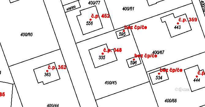 Horoměřice 348 na parcele st. 335 v KÚ Horoměřice, Katastrální mapa