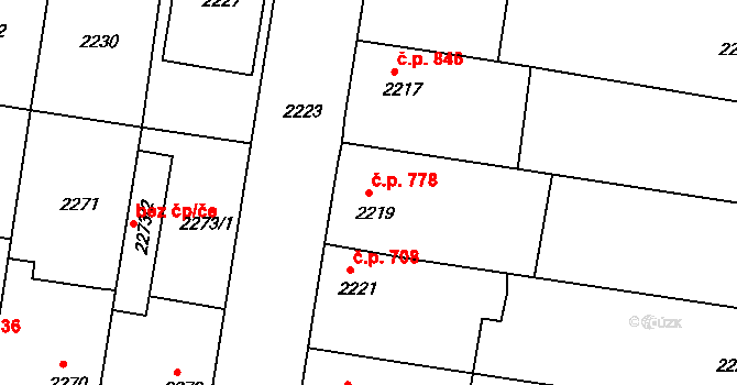 Rohatec 778 na parcele st. 2219 v KÚ Rohatec, Katastrální mapa