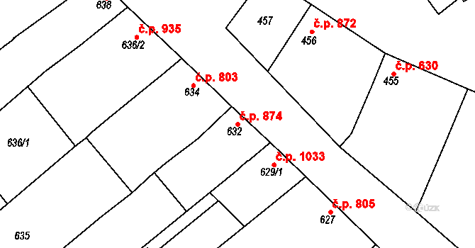 Mistřín 874, Svatobořice-Mistřín na parcele st. 632 v KÚ Mistřín, Katastrální mapa
