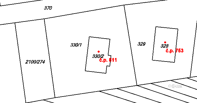 Ždánice 811 na parcele st. 330/2 v KÚ Ždánice, Katastrální mapa