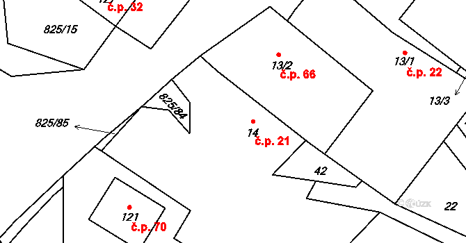 Hrbov 21, Polná na parcele st. 14 v KÚ Hrbov, Katastrální mapa