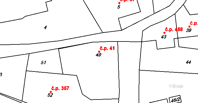 Fryčovice 41 na parcele st. 49 v KÚ Fryčovice, Katastrální mapa