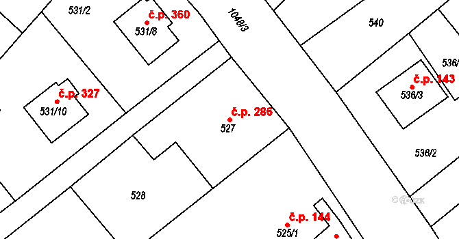 Krmelín 286 na parcele st. 527 v KÚ Krmelín, Katastrální mapa