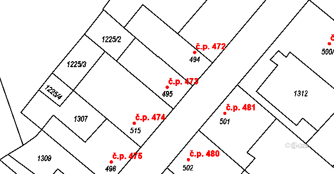 Brandýs nad Labem 473, Brandýs nad Labem-Stará Boleslav na parcele st. 495 v KÚ Brandýs nad Labem, Katastrální mapa