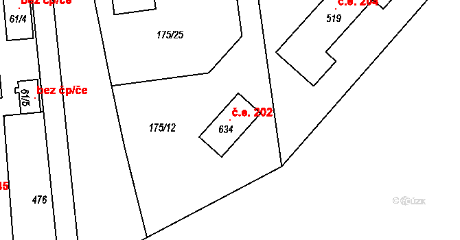 Jíloviště 202 na parcele st. 634 v KÚ Jíloviště, Katastrální mapa