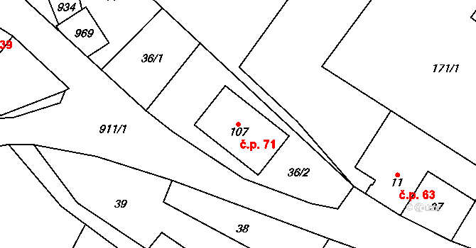 Tuhaň 71, Stružinec na parcele st. 107 v KÚ Tuhaň u Stružince, Katastrální mapa