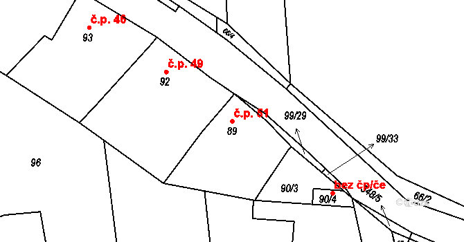 Trubín 51 na parcele st. 89 v KÚ Trubín, Katastrální mapa