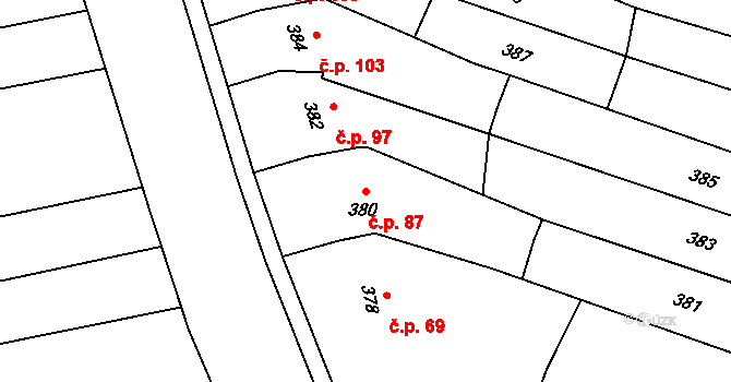 Krčmaň 87 na parcele st. 380 v KÚ Krčmaň, Katastrální mapa