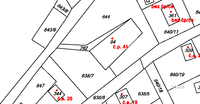 Broumy 41 na parcele st. 84 v KÚ Broumy, Katastrální mapa