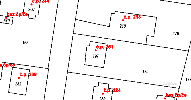 Ševětín 261 na parcele st. 397 v KÚ Ševětín, Katastrální mapa