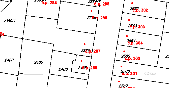 Mimoň I 287, Mimoň na parcele st. 2386 v KÚ Mimoň, Katastrální mapa