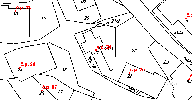 Hřmenín 24, Markvartice na parcele st. 21 v KÚ Hřmenín, Katastrální mapa