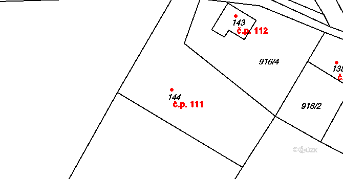 Jarcová 111 na parcele st. 144 v KÚ Jarcová, Katastrální mapa