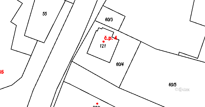 Sekeřice 4 na parcele st. 121 v KÚ Sekeřice, Katastrální mapa