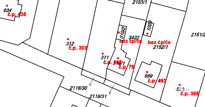 Zliv 302 na parcele st. 311 v KÚ Zliv u Českých Budějovic, Katastrální mapa
