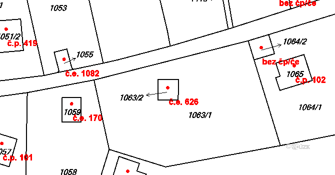 Brná 626, Ústí nad Labem na parcele st. 1063/2 v KÚ Brná nad Labem, Katastrální mapa