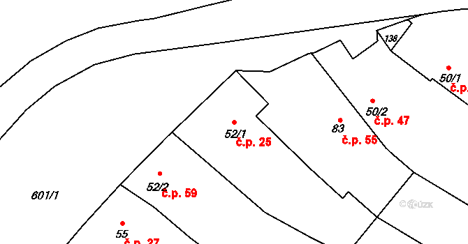 Bučina 25 na parcele st. 52/1 v KÚ Bučina, Katastrální mapa