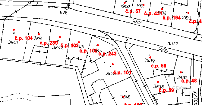 Poděbrady III 243, Poděbrady na parcele st. 3844 v KÚ Poděbrady, Katastrální mapa