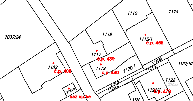 Skřečoň 439, Bohumín na parcele st. 1117 v KÚ Skřečoň, Katastrální mapa