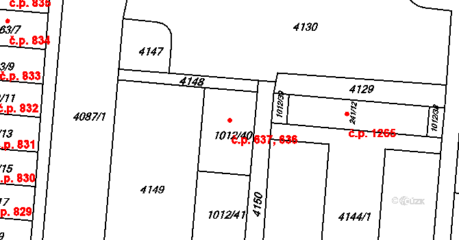Komín 636,637, Brno na parcele st. 1012/40 v KÚ Komín, Katastrální mapa