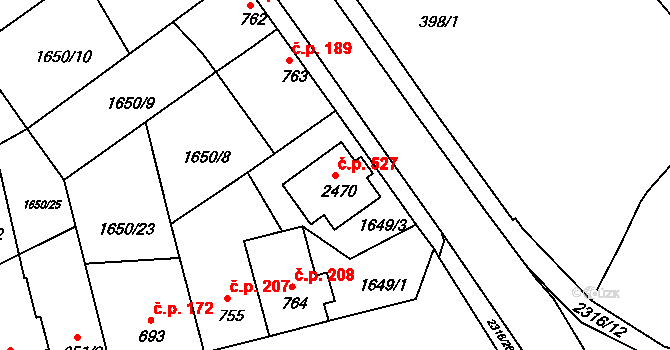 Malá Strana 527, Týn nad Vltavou na parcele st. 2470 v KÚ Týn nad Vltavou, Katastrální mapa
