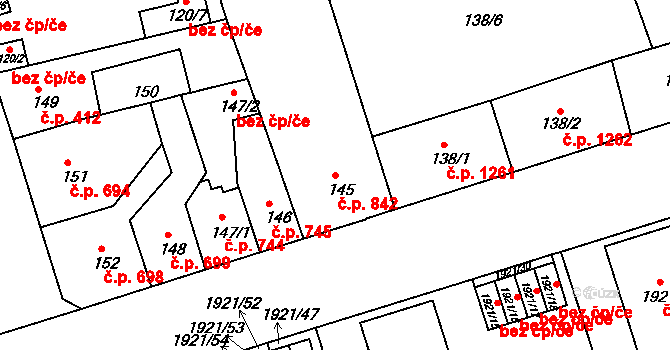 Trnovany 842, Teplice na parcele st. 145 v KÚ Teplice-Trnovany, Katastrální mapa