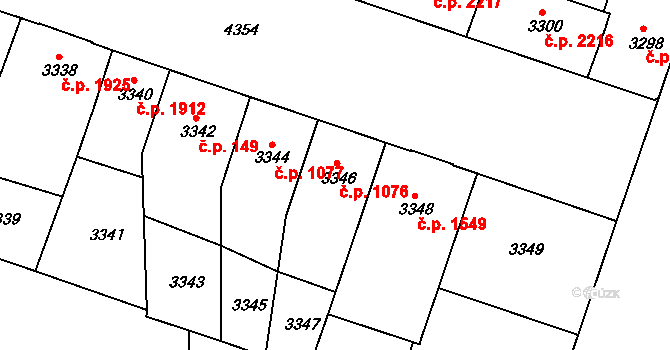 Teplice 1076 na parcele st. 3346 v KÚ Teplice, Katastrální mapa