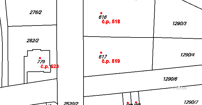 Česká Kamenice 519 na parcele st. 617 v KÚ Česká Kamenice, Katastrální mapa
