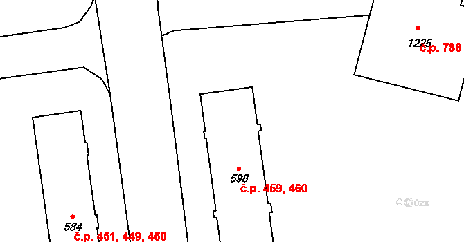 Úšovice 459,460, Mariánské Lázně na parcele st. 598 v KÚ Úšovice, Katastrální mapa