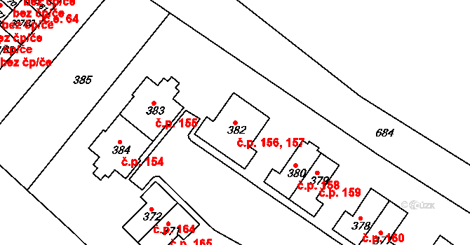 Svatava 156,157 na parcele st. 382 v KÚ Svatava, Katastrální mapa