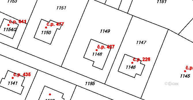 Jablůnka 427 na parcele st. 1148 v KÚ Jablůnka, Katastrální mapa
