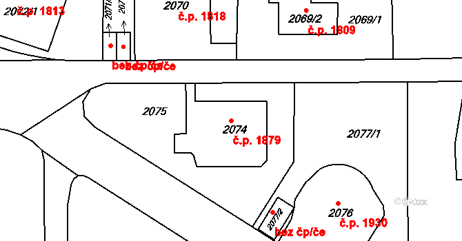 Smíchov 1879, Praha na parcele st. 2074 v KÚ Smíchov, Katastrální mapa