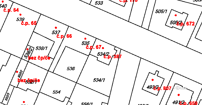 Čimice 387, Praha na parcele st. 534/2 v KÚ Čimice, Katastrální mapa