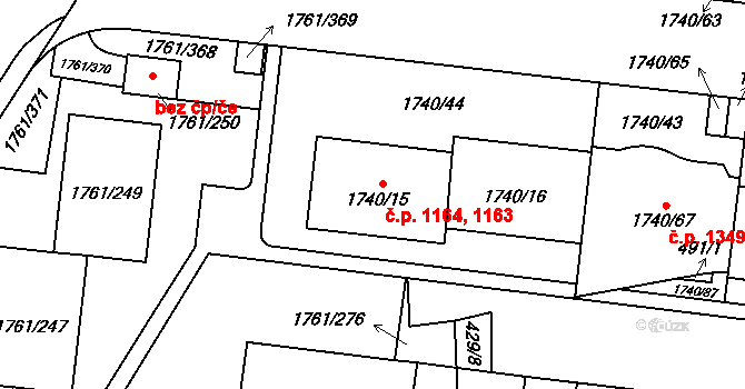 Hostivař 1163,1164, Praha na parcele st. 1740/15 v KÚ Hostivař, Katastrální mapa