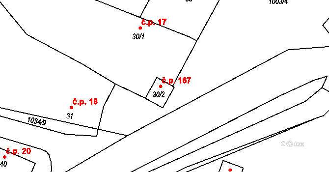 Břežany II 167 na parcele st. 30/2 v KÚ Břežany II, Katastrální mapa