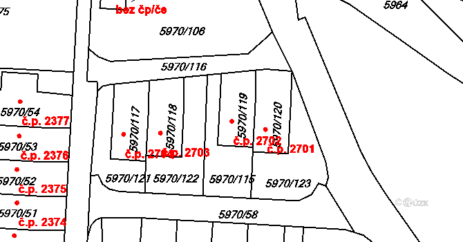 Česká Lípa 2702 na parcele st. 5970/119 v KÚ Česká Lípa, Katastrální mapa