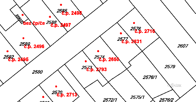 Chomutov 2650 na parcele st. 2574 v KÚ Chomutov II, Katastrální mapa