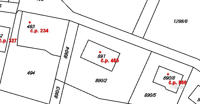 Liberec XV-Starý Harcov 485, Liberec na parcele st. 891 v KÚ Starý Harcov, Katastrální mapa