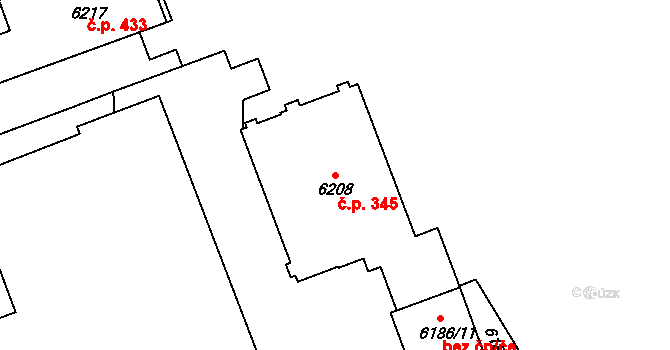 Liberec III-Jeřáb 345, Liberec na parcele st. 6208 v KÚ Liberec, Katastrální mapa